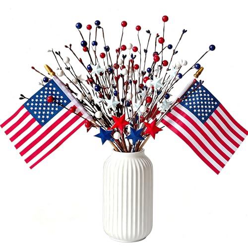 4th of July Patriotic Decorations, 4 Pcs Artificial Berry Stem Picks Decor