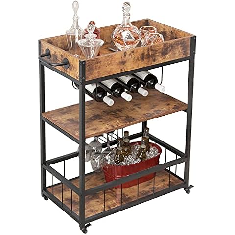 soges Servierwagen Küchenwagen mit Weinregal und Glashalter Küchenregal Lagerregal Cover
