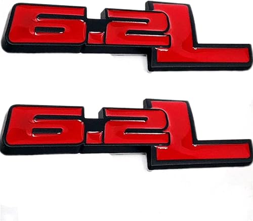 Miniatura 2 de YUGEYE 2 emblemas de 6.2 L con nombre del motor 3D, calcomanía de aluminio adhesivo de repuesto para 150 250 350 (rojo negro)