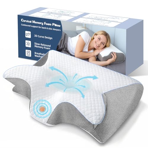 SaiXuan Almohada Cervical Ergonómica de Memory Foam – 60×35×7.5/11.5 cm, Funda Extraíble y Lavable, Almohada Ortopédica para Cuello y Cervicales, Ideal para Dormir de Lado y Boca Arriba