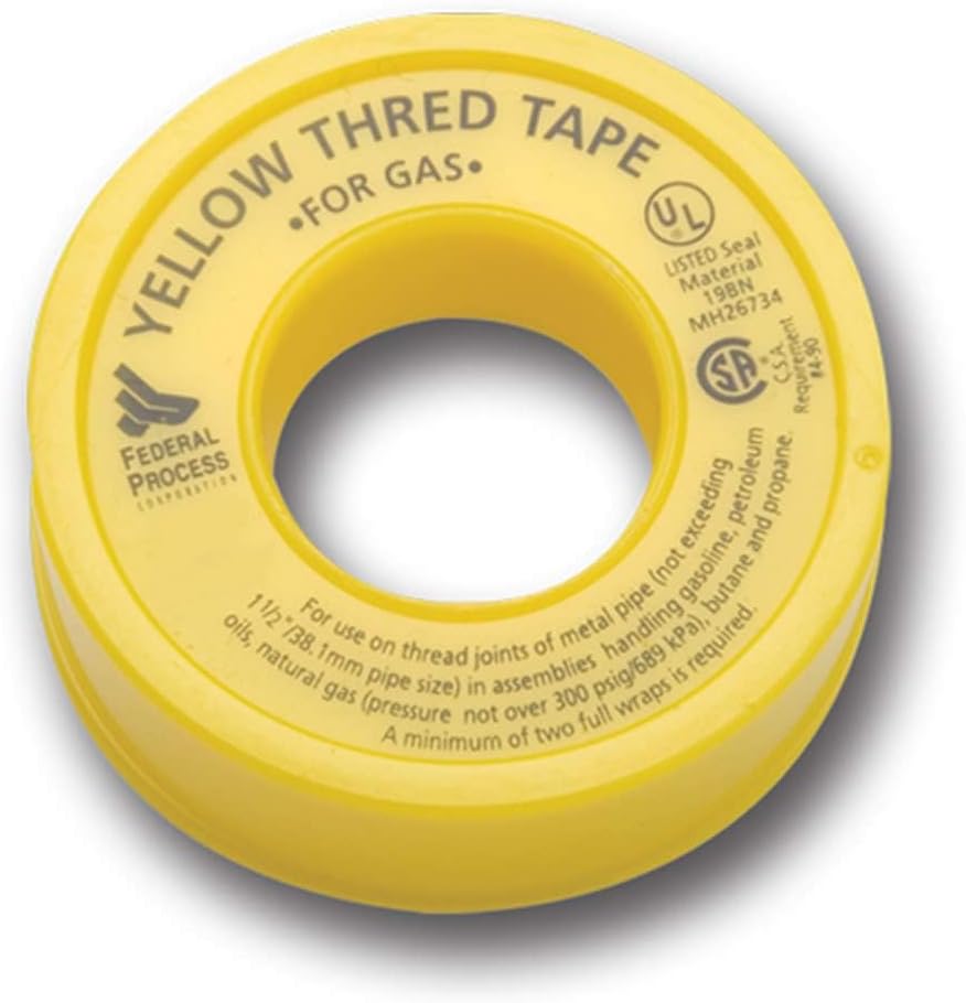 Gasoila YT70 Yellow PTFE Thread Tape, 260" Length x 1/2" Width, for Propane & Gas