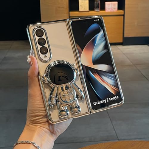 Étui de luxe pour Samsung Galaxy Z Fold 5 en argent galvanisé avec béquille
