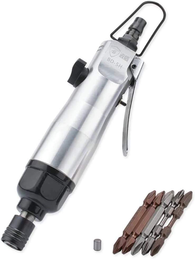 High Torque Pneumatic Screwdriver Powerful Air Screw Driver Adjustable Speed 9000RPM with 5Pcs Heads