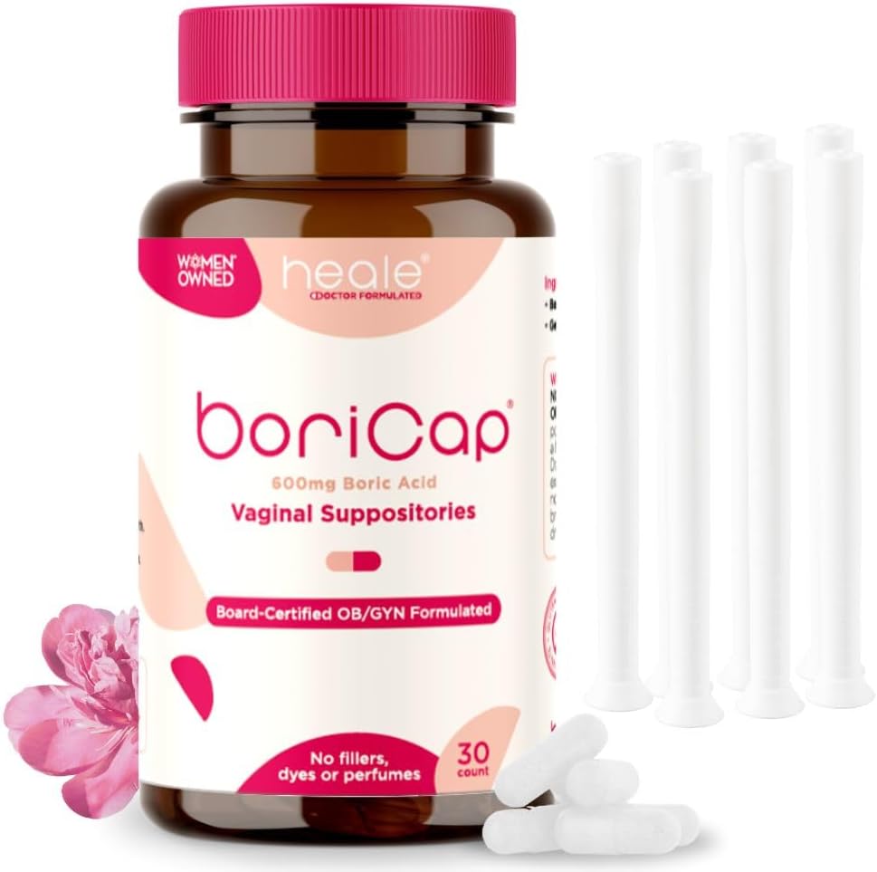 BoriCap Heale 600mg Boric Acid Suppositories | for Vaginal Odor | 30 Count & Plus 7 Applicators | Made in The USA