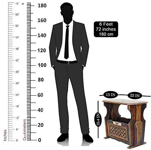 Image of Sheesham Wood Side Table with Magzine Holder for Living Room | Brown
