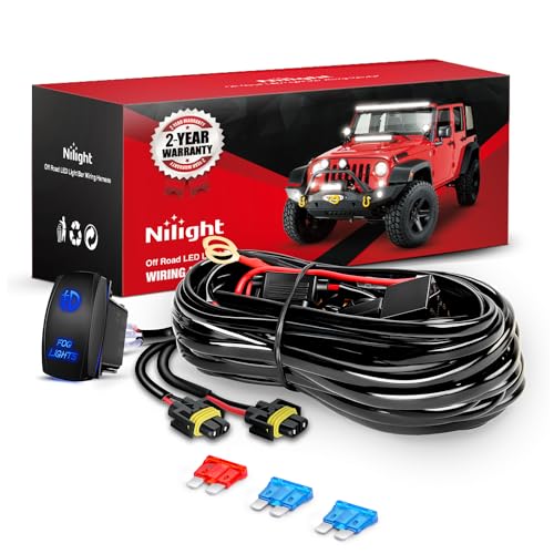 Image of Nilight 16AWG Heavy Duty Wiring Harness Kit - 12V 5PIN Rocker Switch Relay Blade Fuse Socket Connector - Compatible with 9005 9006 9140 9145 HB3 H10 Fog Light Bulbs