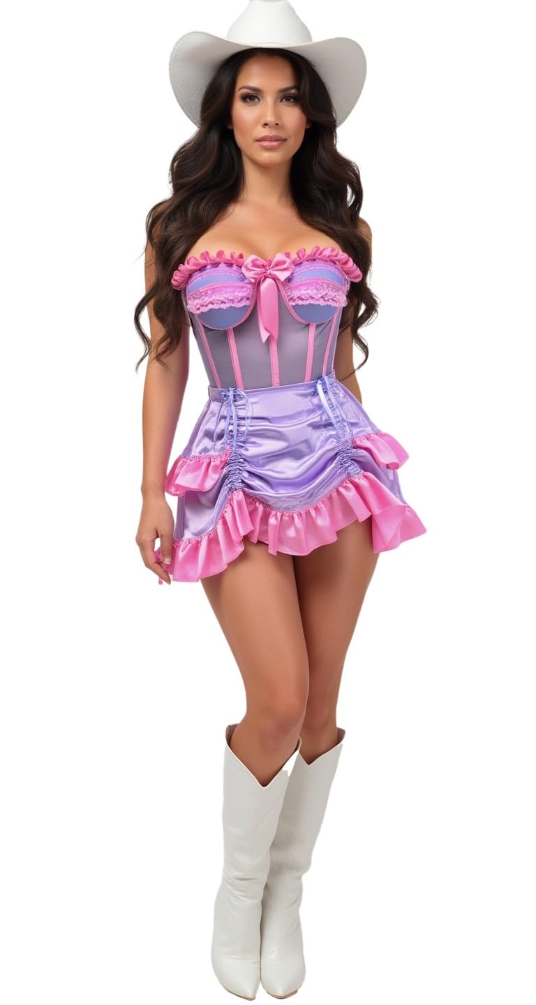 Daisy corsets womens Daisy Corsets Womens 2 Pc Purple Pink Mesh Underwire Bustier Corset Skirt Set Western Dress