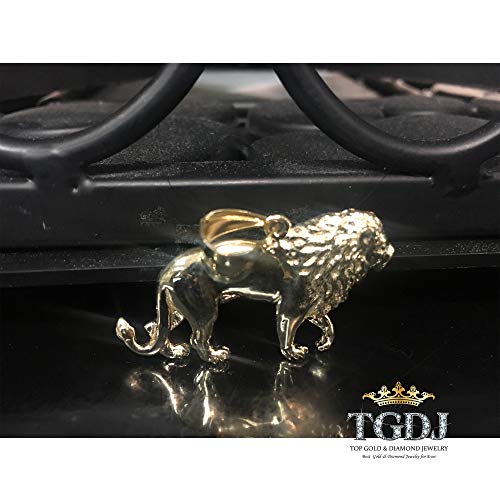 Tgdj 14K Yellow Gold Polished Diamond Cut Ornate Lion Pendant #TOP4
