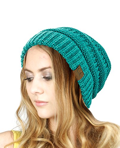 NYfashion101 Exclusive Unisex Two Tone Warm Cable Knit Thick Slouch Beanie Cap, 2 Tone Mint