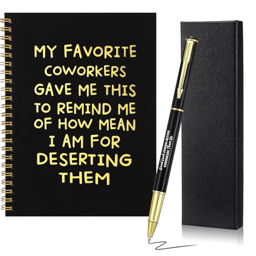 Resurhang 3 Pcs Farewell Gift for Coworkers Set, Include Gold Hardcover Notebooks and Funny Ball Point Pen Gift with Box for Coworker Leaving Appreciation Good Luck Finding Better Colleague