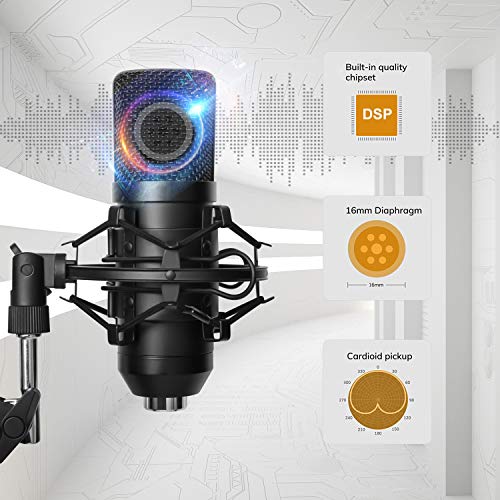 PC Mikrofon, USB Mikrofon Kit 192kHZ/24bit Professionelles Lärmminderung, Gaming Mikrofon mit Ständer und Pop-Filter für… – Bild 7