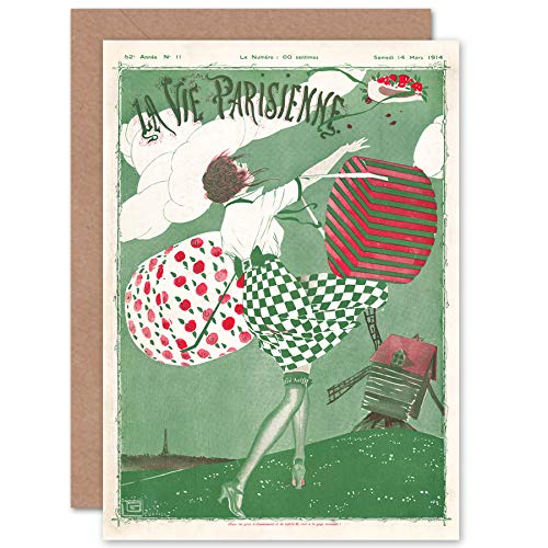 Artery8 Windy Day La Vie Parisienne Shopping Magazine Cover Sealed Greeting Card Plus Envelope Blank Inside