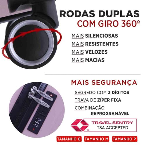 Mala de Viagem Médiaa de Despacho 23 kg Rígida ABS com 4 rodas duplas 360º e trava de segredo numéri