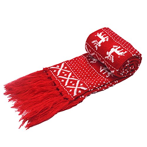 Felice Ann Unisex Christmas Reindeer Snowflake Scarf Fall Winter Warm Knit Long Scarf with Tassel