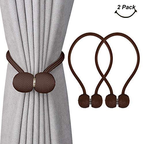 Image of Home Cloud Magnetic Curtain Tiebacks Curtain Drape Holdbacks Clips Rope Holder Buckles for Home Bedroom Office (1 Pair 2pcs, Brown)