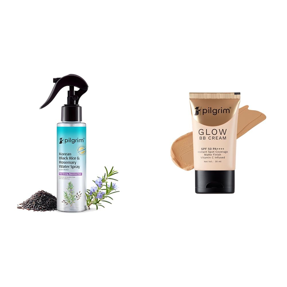 Pilgrim Korean Black Rice and Rosemary Water Spray With Biotin For Strong, Nourished Hair 200ml & Honey Glow 3-In-1 Natural Bb Cream Medium Coverage For All Skin Types Spf 50 Pa++++ With Niacin-picture-27