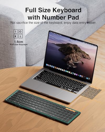 Image of ProtoArc XK01 Full-Size Foldable Bluetooth Keyboard for Travel, Green | 105 keys, number pad, 0.65in keycaps, 3-device Bluetooth 5.1 switching, USB-C charging, for laptop tablet phone