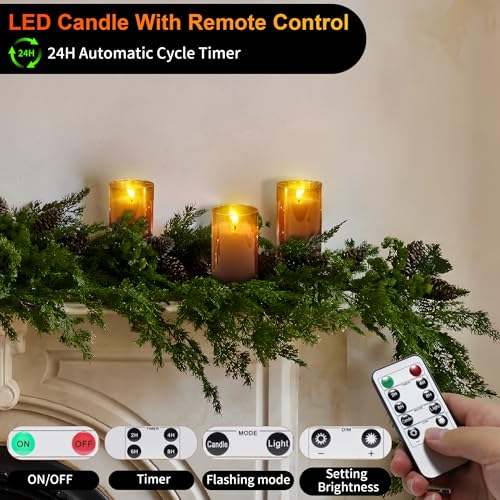 daphomeu Rechargeable Flameless LED Candles with Timer, Remote Control, 3D Simulation Glass Effect, 3 Pack, Grey - Image 3