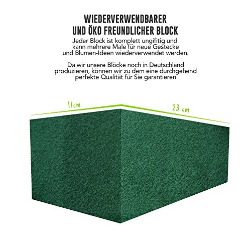 ELES VIDA DAS ORIGINAL Blumensteckschaum - Nasssteckschaum Set 23 x 11 x 7,5 cm Steckmoos, Steckmasse, Steckziegel für Blumengestecke - Steckschwamm, Basteln, Feiern - DEUTSCHE HERSTELLUNG