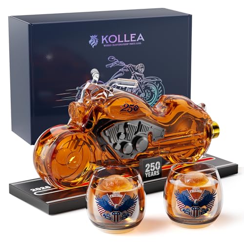 Kollea Motorcycle Whiskey Decanter Gift Set with 2 Glasses Star Bar Blue