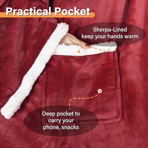 Image of Catalonia Sherpa Wearable Blanket with Sleeves Arms,Super Soft Warm Comfy Large Fleece Plush Sleeved TV Throws Wrap Robe Blanket for Adult Women and Men Wine