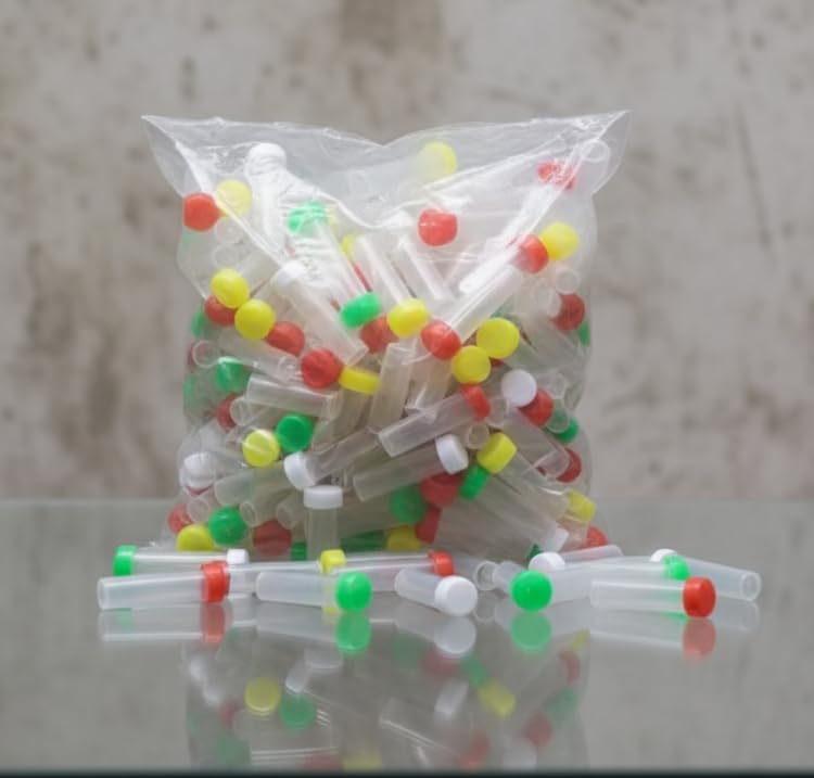 Plastic Mini Bottles with Colourful Caps, Small Sample Vials, Multicolour, Pack of Multiple-image-7