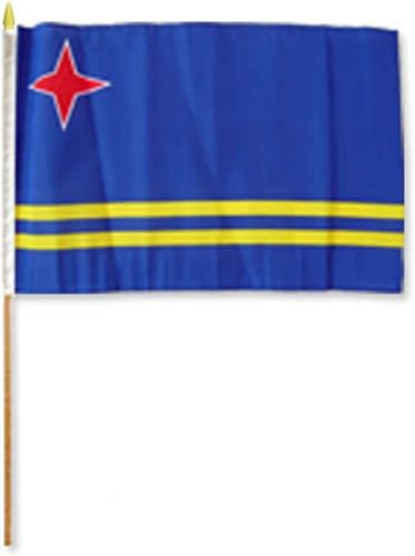 Deluxe 12x18 12"x18" Aruba Stick Flag wood staff by Lumaglow