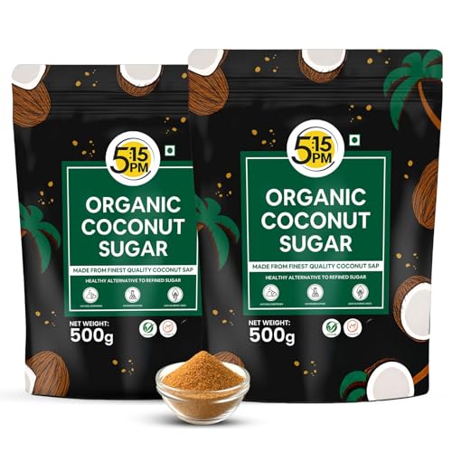 Image of 5:15PM Organic Coconut Sugar 500Gm| Unrefined Sugar| Natural Sweetener |Gluten Free| 100% Pure & Healthy Sugar Alternative 500G (Pack of 2)