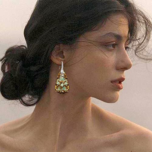 Hqfjw Natural Aventurine Quartz Dongling Stone Crystal Drop Earrings,Genuine Big Large Healing Waterdrop Gemstone Single Stone Dangle Earrings For Women Girls (Stone Size:27Mm*50Mm, A1_Aventurine) #TOP3
