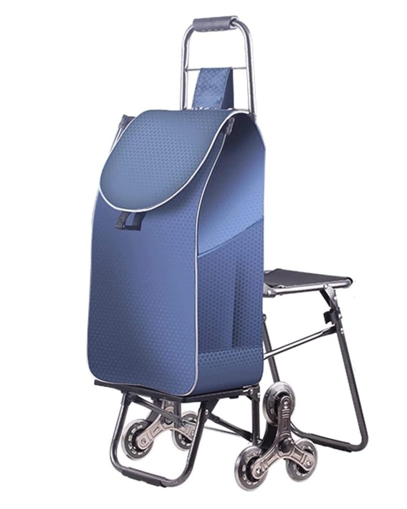 shopping trolleys. Trolley 6 Wheel Shopping Trolley with Seat Folding Portable Trailer with Shopping Bag Stair Cart Grocery(C)