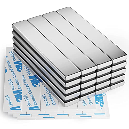 FINDMAG Magnete Stark, 20 Stück 60 x 10 x 3 mm Magnetstreifen, Neodym Magnete Extra Stark, Starke Stabmagnet, Seltenerdmagnete mit Doppelseitigem Klebemittel, Kühlschrankmagnet für Mehrfachnutzung Cover