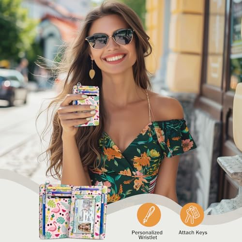 Image of Yonlevres Flamingo Credit Card Holder Slim Wallet Women RFID Blocking Small | Front Pocket, Handy, RFID Blocking, Woman Girls Ladies Gifts, D-ring for Keychain,Thin Mini Card Case, ID Window, PU Leather