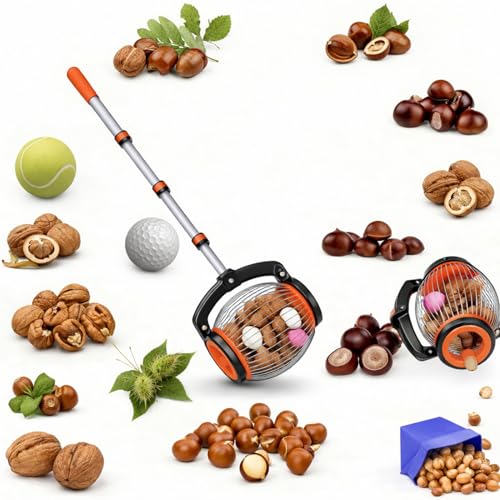 MEKOTRIN Acorn & Pecan Picker Upper Roller Adjustable 26.37-56.3 in Large Nut Gatherer Tool Manual Rolling Collector for 0.75 - 1.5 Walnuts Hickory Sweet Gum Balls & Magnolia Seeds