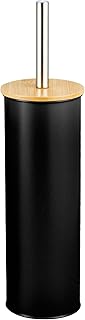 Amig - Escobillero Naturline - Ø95 x 38 cm - Acero y Bambú - Color Negro - Escobilla de Baño Moderna y Duradera - Estilo Minimalista con Acabado Sofisticado