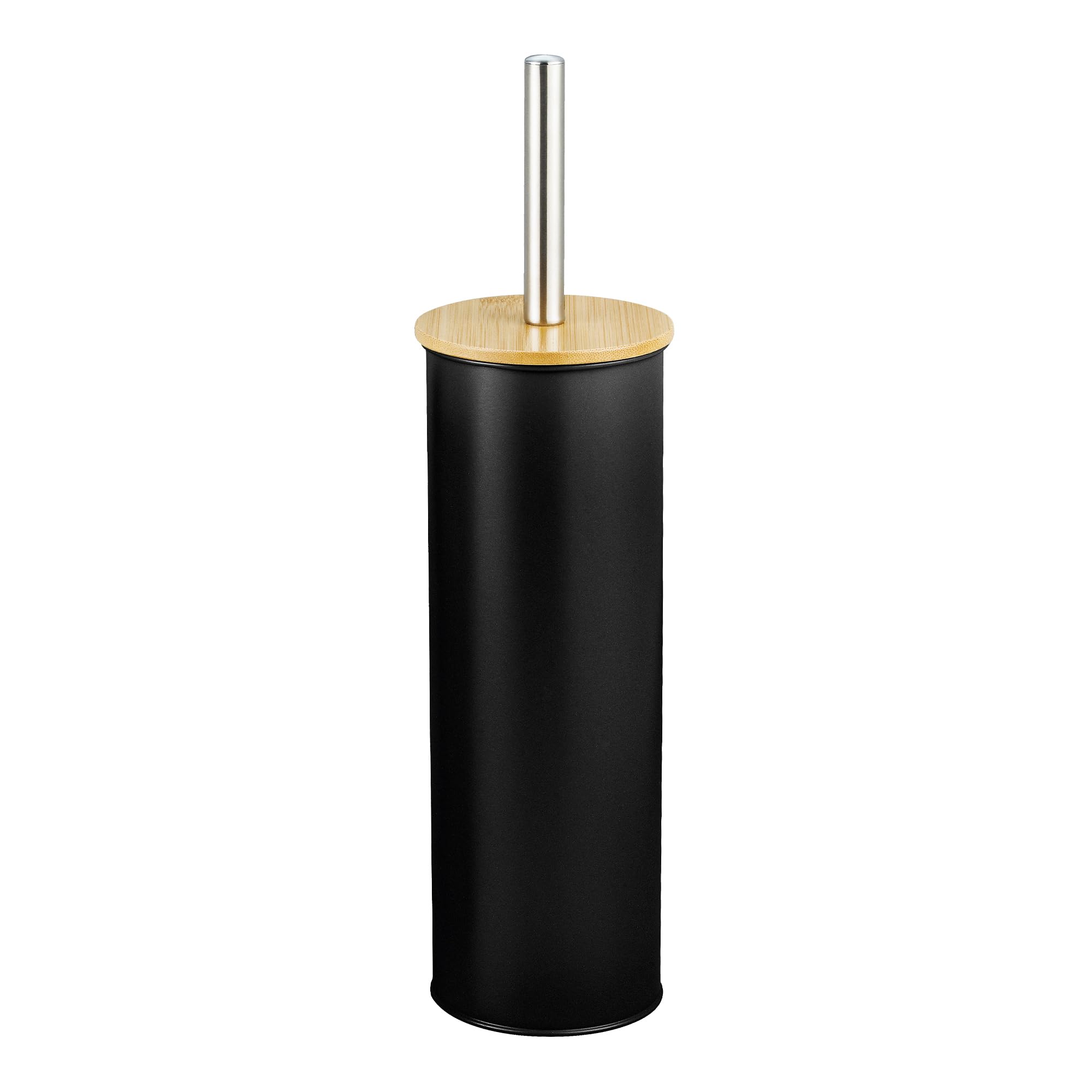 Amig - Escobillero Naturline - Ø95 x 38 cm - Acero y Bambú - Color Negro - Escobilla de Baño Moderna y Duradera - Estilo Minimalista con Acabado Sofisticado