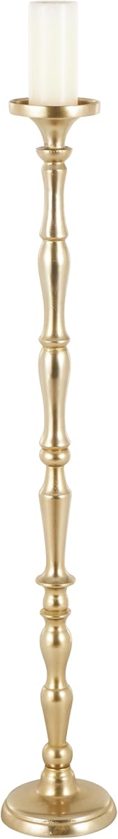 Deco 79 Aluminum Metal Decorative Candle Holder Floor Candle Stand, Candlestick Holder 7" x 7" x 43", Brass