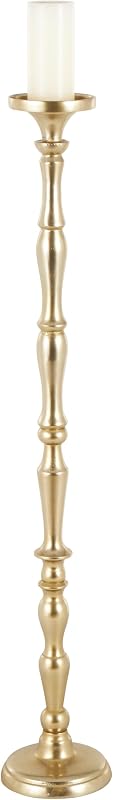 Deco 79 Aluminum Metal Decorative Candle Holder Floor Candle Stand, Candlestick Holder 7" x 7" x 43", Brass