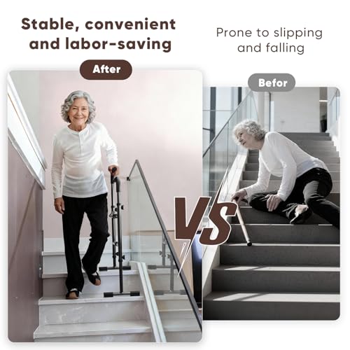 Stair Assist Cane,Standing Stair Lift with Adjustable Height and Width,Poam Handle and Widened Base Design, 300lbs,Stair Lifts for Seniors(Black) - Thumbnail 6