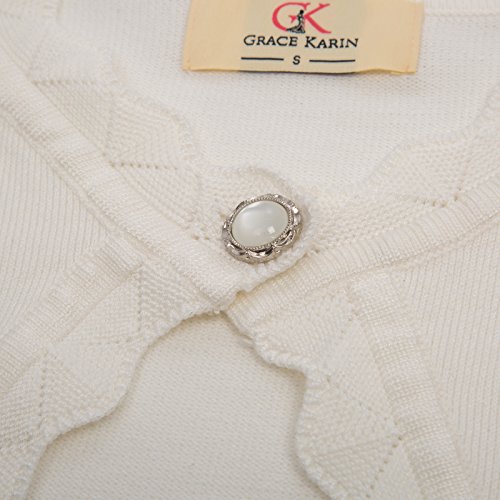 Grace Karin Women's Classic 3/4 Sleeve Open Front Knit Cropped Bolero Cardigan (Black+Ivory, Large) #TOP7