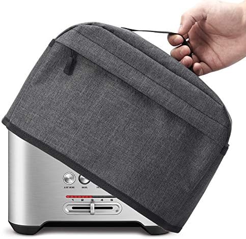 VOSDANS 2 Slice Toaster Cover with Zipper & Open Pockets Kitchen Small Appliance Cover with Handle, Dust and Fingerprint Protection, Machine Washable, Dark Grey (Patent Design)