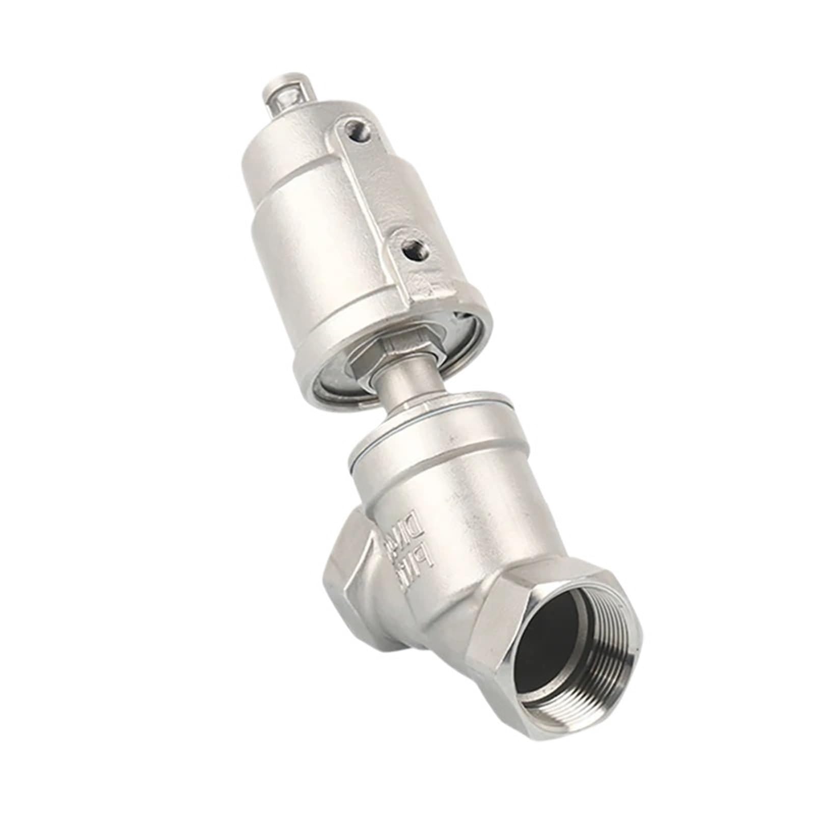 Vanne inclinée pneumatique filetée femelle inox double effet pour vapeur haute température
