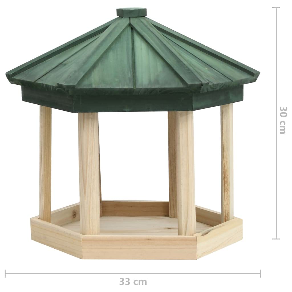 Mangiatoia ottagonale in legno di abete massiccio, 33 x 30 cm, mangiatoia per uccelli con piattaforma di mangime, sporgenza del tetto, resistente alle intemperie, da riempire, per balcone e