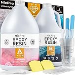 Nicpro Epoxy Resin Kit 2 Gallon/ 9L, Crystal Clear Resins and Hardener High Gloss & Bubbles Free Resin Supplies for Craft DIY, Wood, Table Top, Bar Top, Molds, River Tables with Cups, Sticks, Gloves