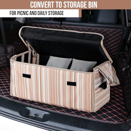 Image of Allextreme CB-S03 Non-Inflatable Car Bed with Two Pillows Portable & Foldable Design Polyester Fabric Back Seat Sleeping Mattress & Multi Storage Organizer for Baby Kids Travel Picnic (Beige & Brown)