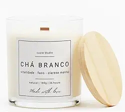 cuore Studio Chá Branco Vela Aromática Natural, 180g, 36 Horas de Duração, com Pavio de Madeira