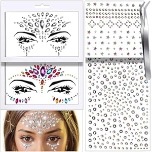 Teenitor Face Gems Festival Face Jewels Makeup Face Rhinestones, Hair Gems, Eye Gems, Body Gems, Face Stickers Jewels, Stick On Gems For Face, Eye, Body, Hair
