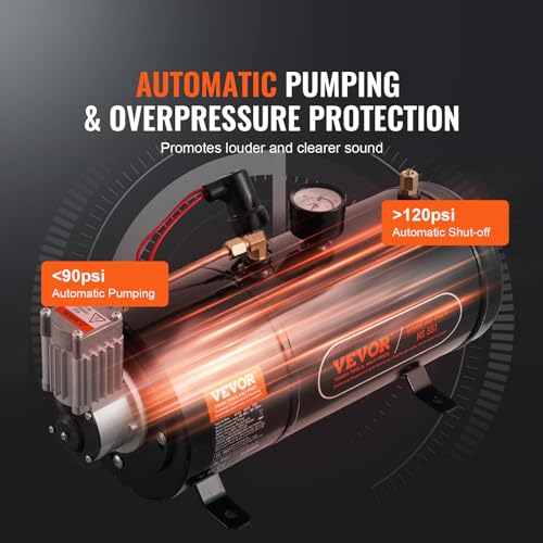 VEVOR 12V Air Compressor with Tank 0.8 Gallon/3 L, Train Horn Air Compressor, 120 psi Working Pressure Onboard Air Compressor System for Train Air Horns, Inflating Tires, Air Mattresses by VEVOR - Image 3