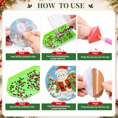 Lomantank Christmas Diamond Art Coasters Kit, 8Pcs, with Holder by Lomantank - Used condition - Image 6