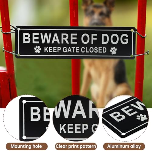 2 Pack Beware of Dog Sign, Aluminum, Keep Gate Closed Sign for Fence or Gate, 10 x 4 inchs(COLOR:Black) - Image 7