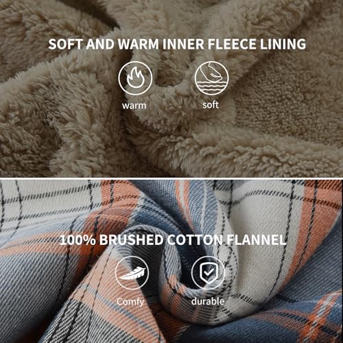 Image of Men's Sherpa Cotton Flannel Shirt Jacket Plaid Button Coat Pocket